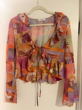 Peppermayo Ruffle Tie-Front Blouse in Orange, Pink, Purple